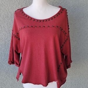 Free People Red Beaded Blouse